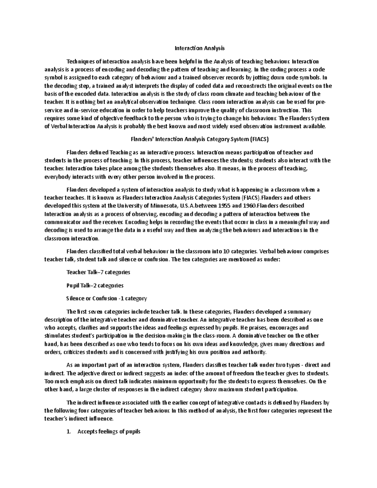 Interaction Analysis - Interaction Analysis Techniques of interaction ...