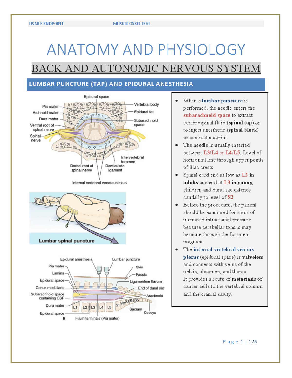 MSK Endpoint MSK review for Basic Sciences Course ANATOMY AND