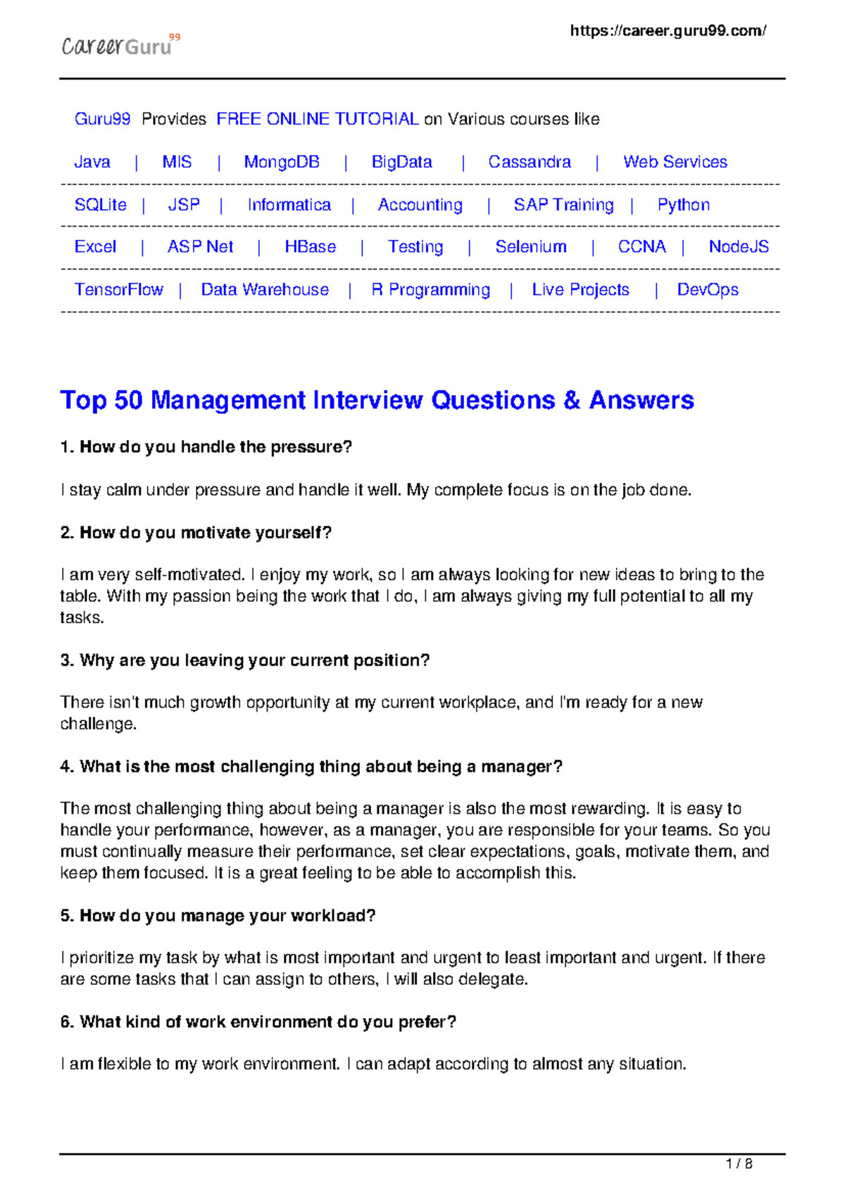 Top-50-management-interview-questions - Guru99 Provides FREE ONLINE ...