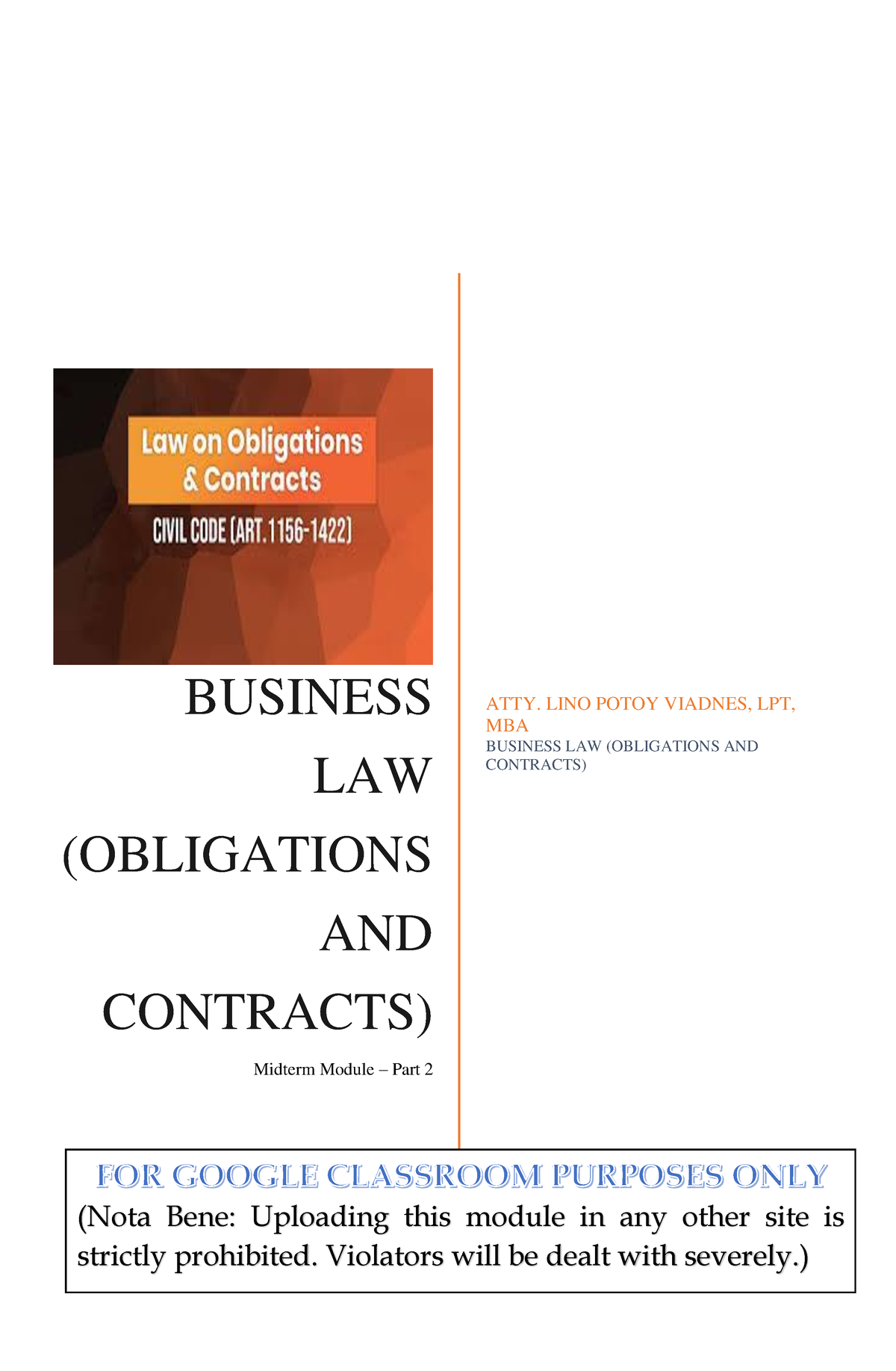 Module-Part-3 - 2nd Yr - BUSINESS LAW (OBLIGATIONS AND CONTRACTS ...