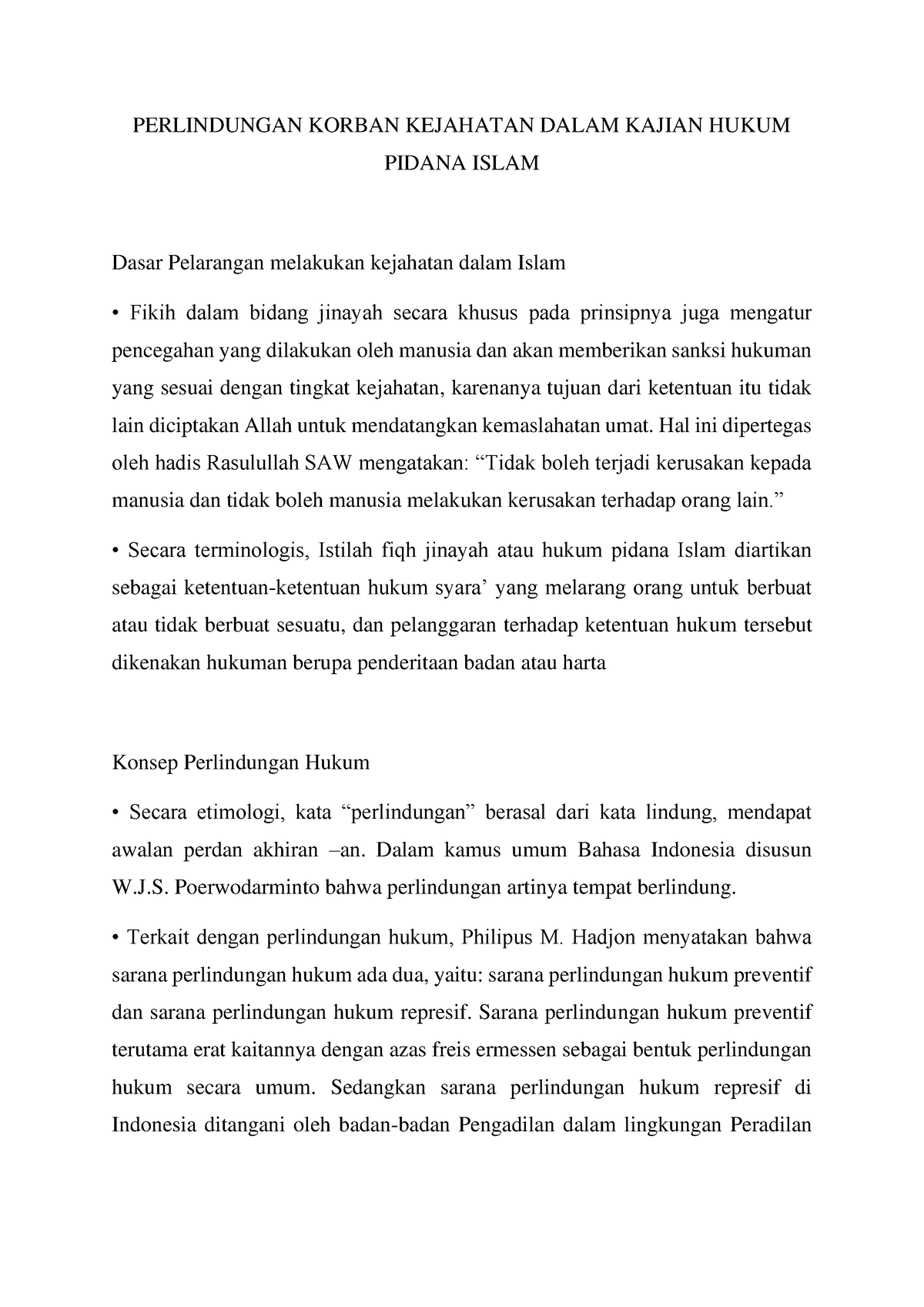 Perlindungan Korban Kejahatan Dalam Kajian Hukum Pidana Islam ...