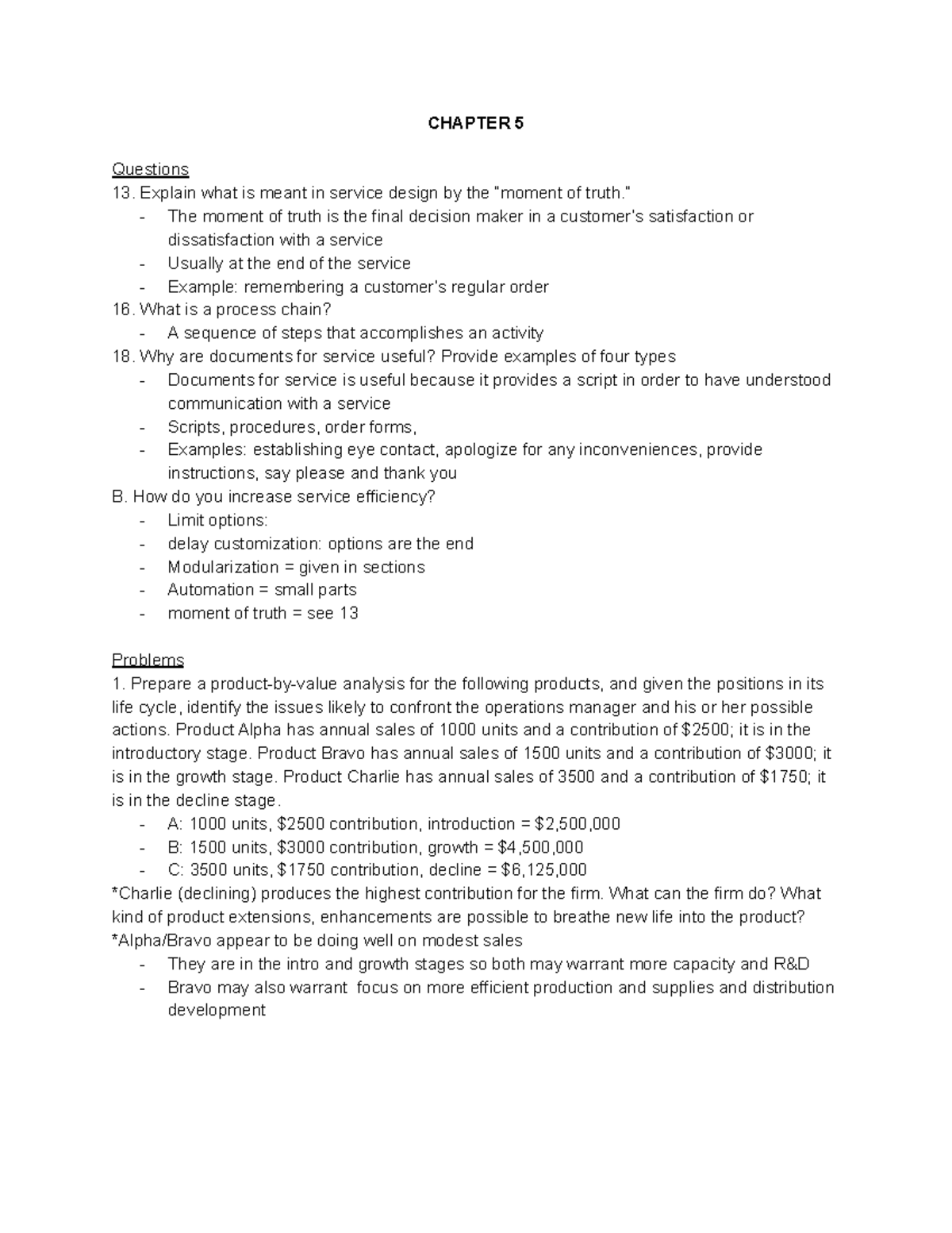 Chapter 5 Homework Questions, Problems, Practice Quiz, & Quiz - CHAPTER ...