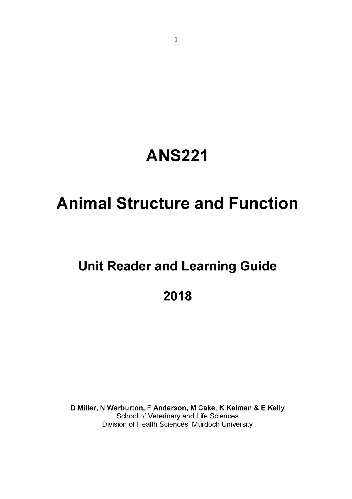 ANS221 Reader - ANS2 21 Animal Structure and Function Unit Reader and