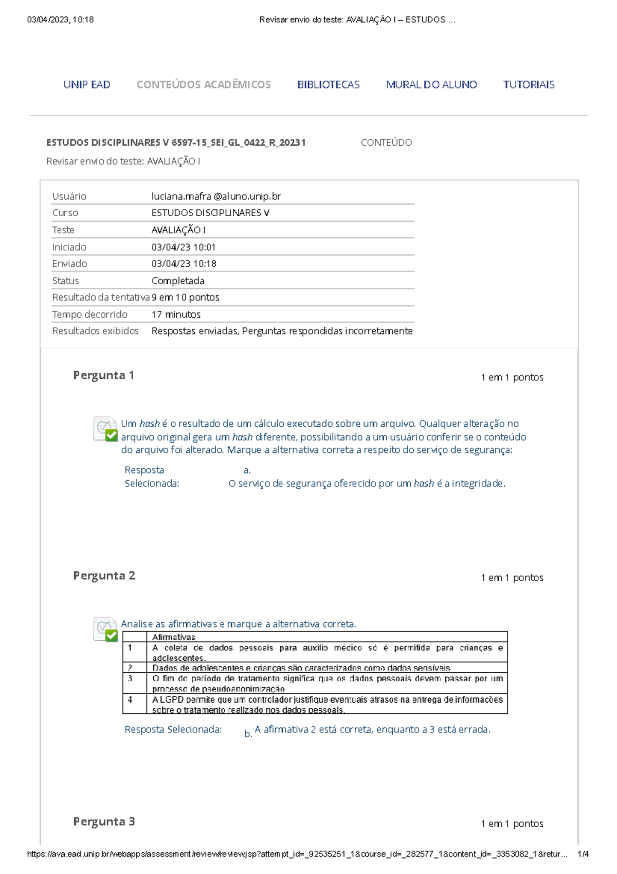 AvaliaçÃO I – Estudos - Revisar Envio Do Teste: AVALIAÇÃO I ESTUDOS ...