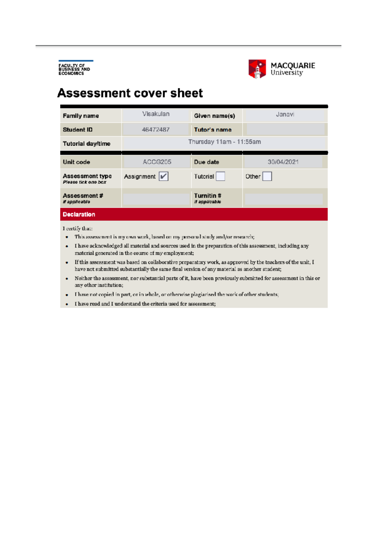 2021 Accg - Macquarie University Documents And Assignments Business 