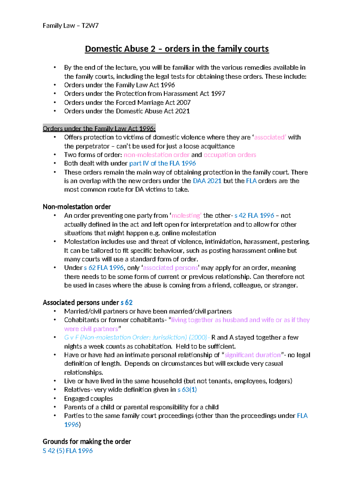 Domestic Abuse 2 - These include: Orders under the Family Law Act 1996 ...