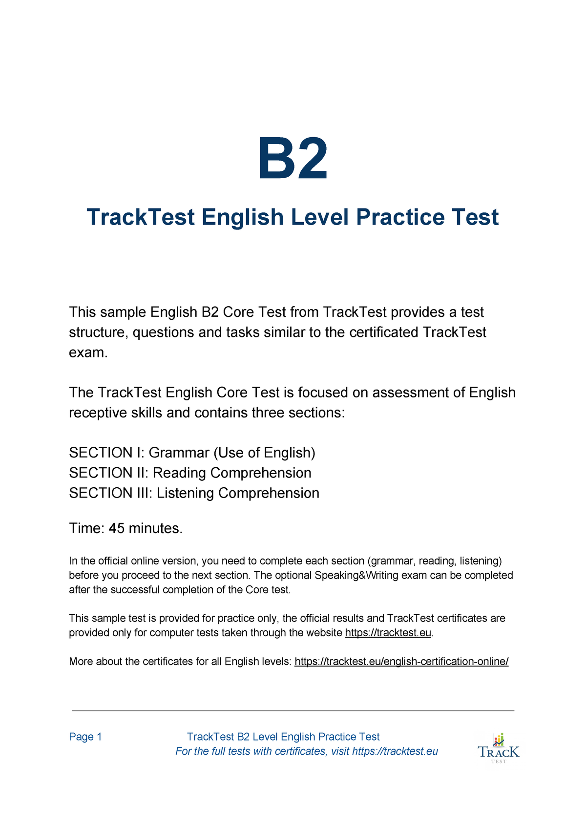 B2 English Test With Answer Key - % 7UDFN7HVW (QJOLVK /HYHO 3UDFWLFH ...