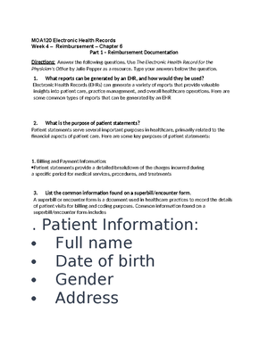 MOA120 WK1 Assignment - MOA120 Electronic Health Records Week 1 – EHR ...