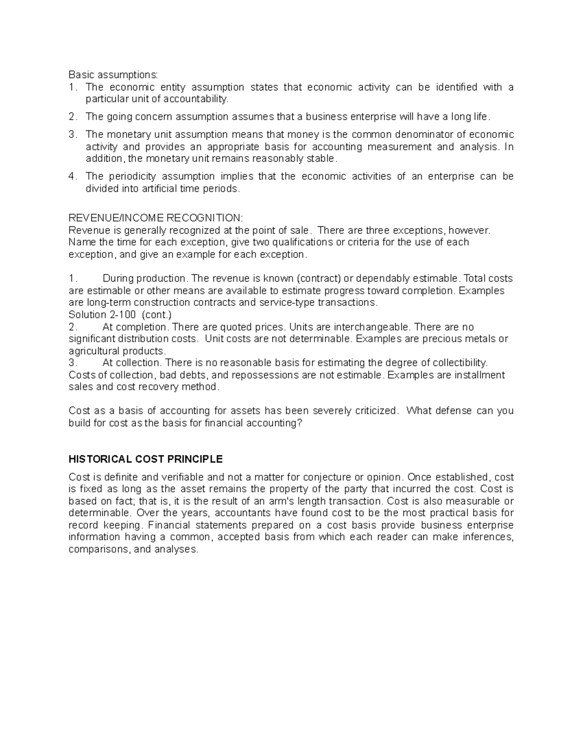 Basic assumptions - none - Basic assumptions: The economic entity ...
