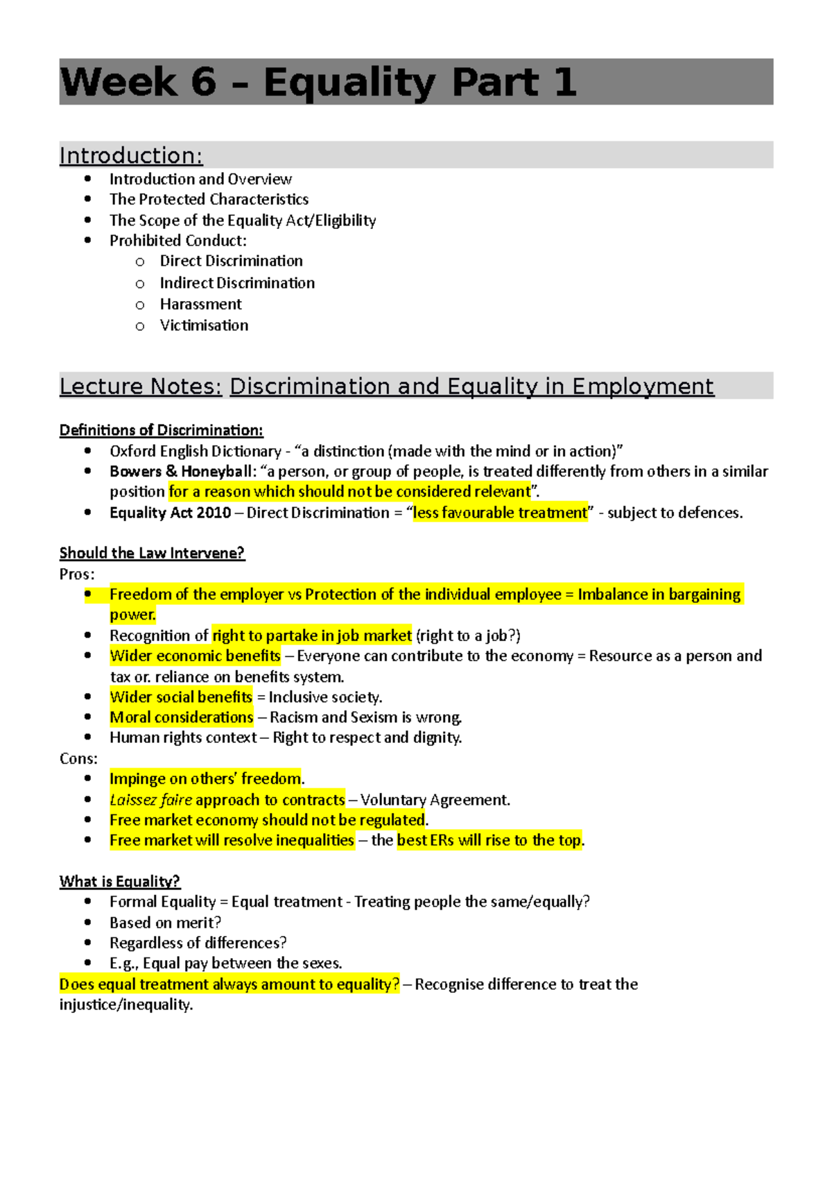 Week 6 EL - Lecture notes 6 - Week 6 – Equality Part 1 Introduction ...
