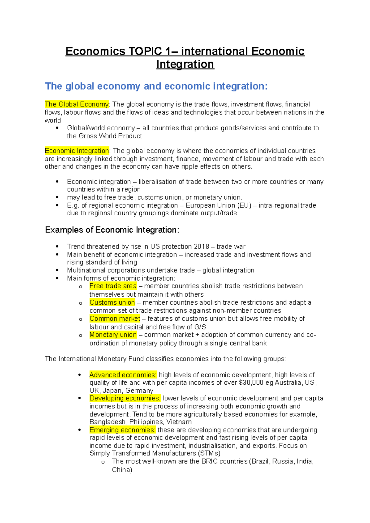 international economics assignment topics