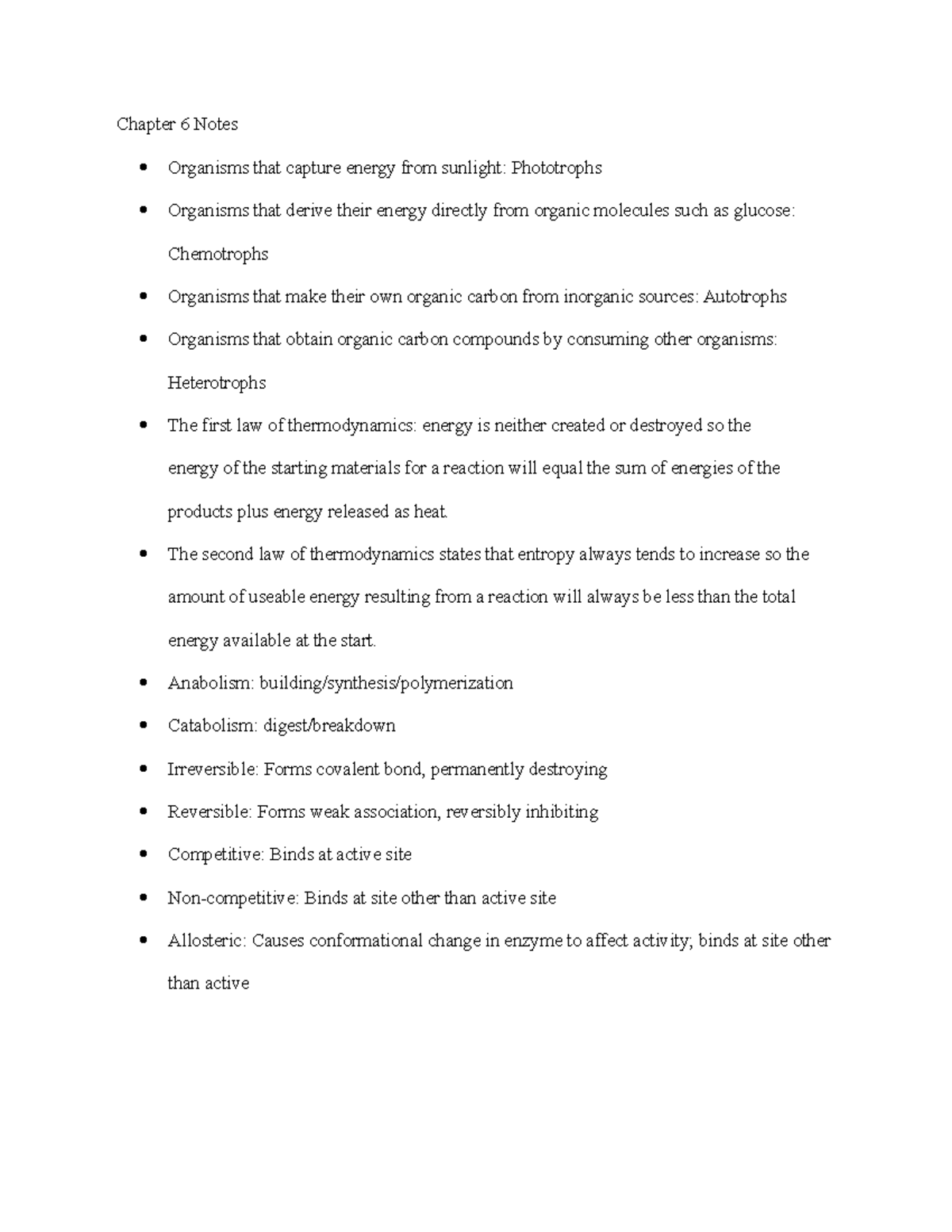 Chapter 6 Notes - Chapter 6 Notes Organisms that capture energy from ...