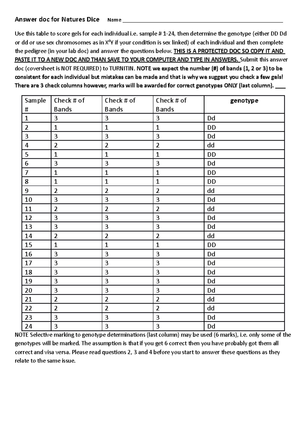 Natures Dices genetics - Answer doc for Natures Dice Name - Studocu