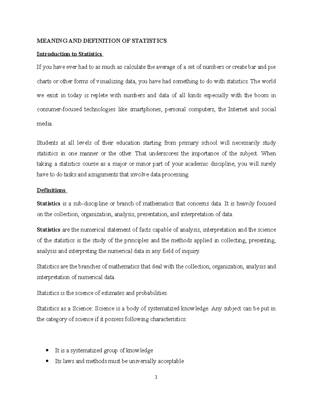 Lecture note CSC103 January 2022 - MEANING AND DEFINITION OF STATISTICS ...