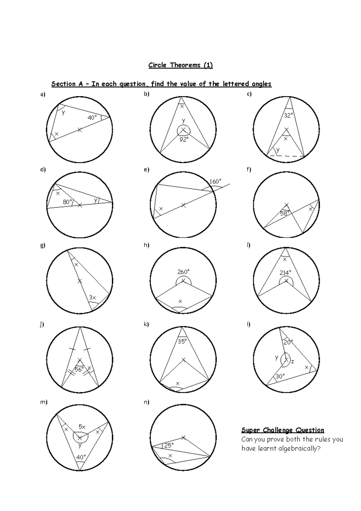 Circle-Theorems - Materials you could use for the classroom - d) e) f ...