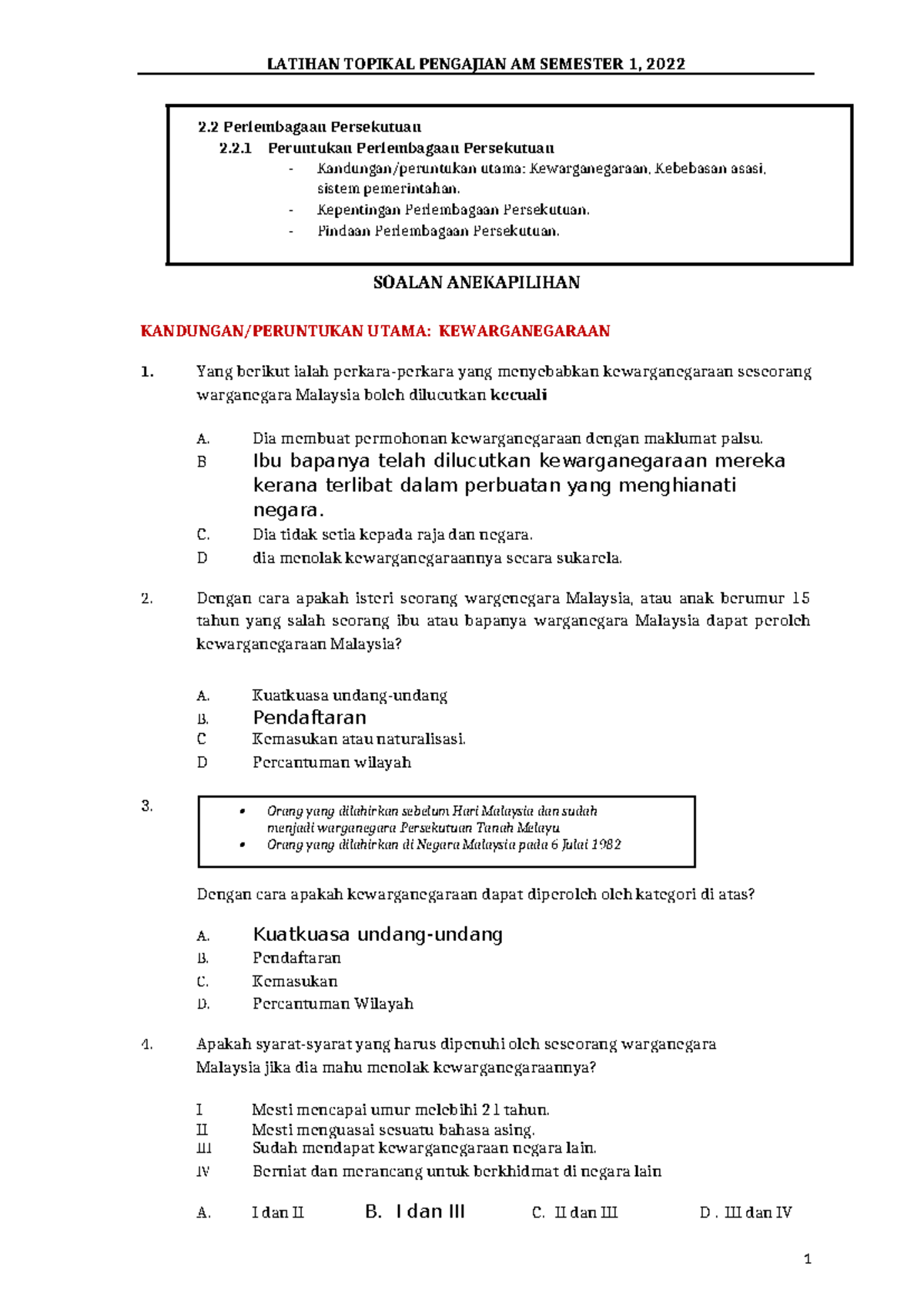2- Latihan Topikal-Kewarganegaraan (Q) - 2 Perlembagaan Persekutuan 2.2 ...