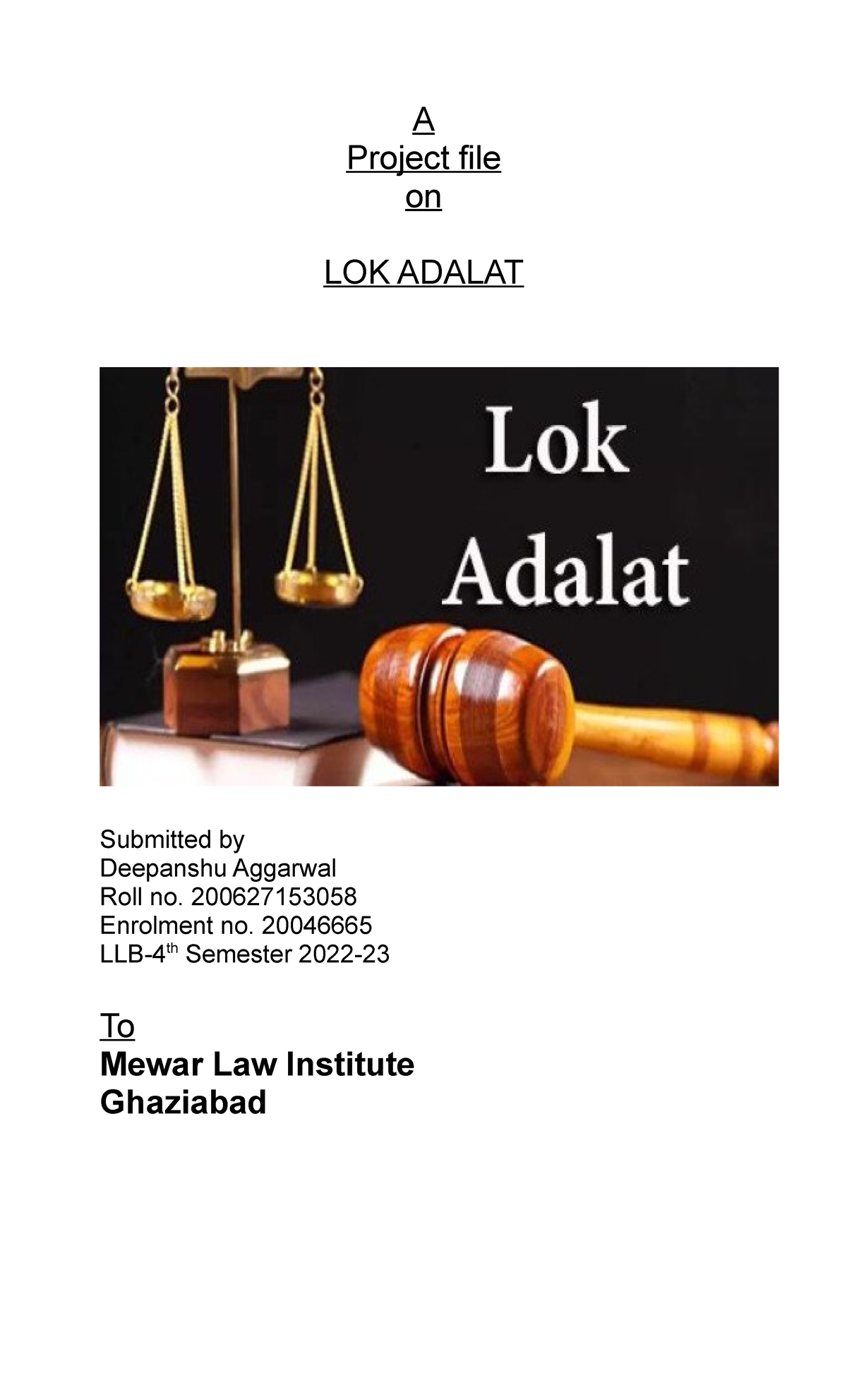 SEM-4 Lok Adalat - A Project File On LOK ADALAT Submitted By Deepanshu ...