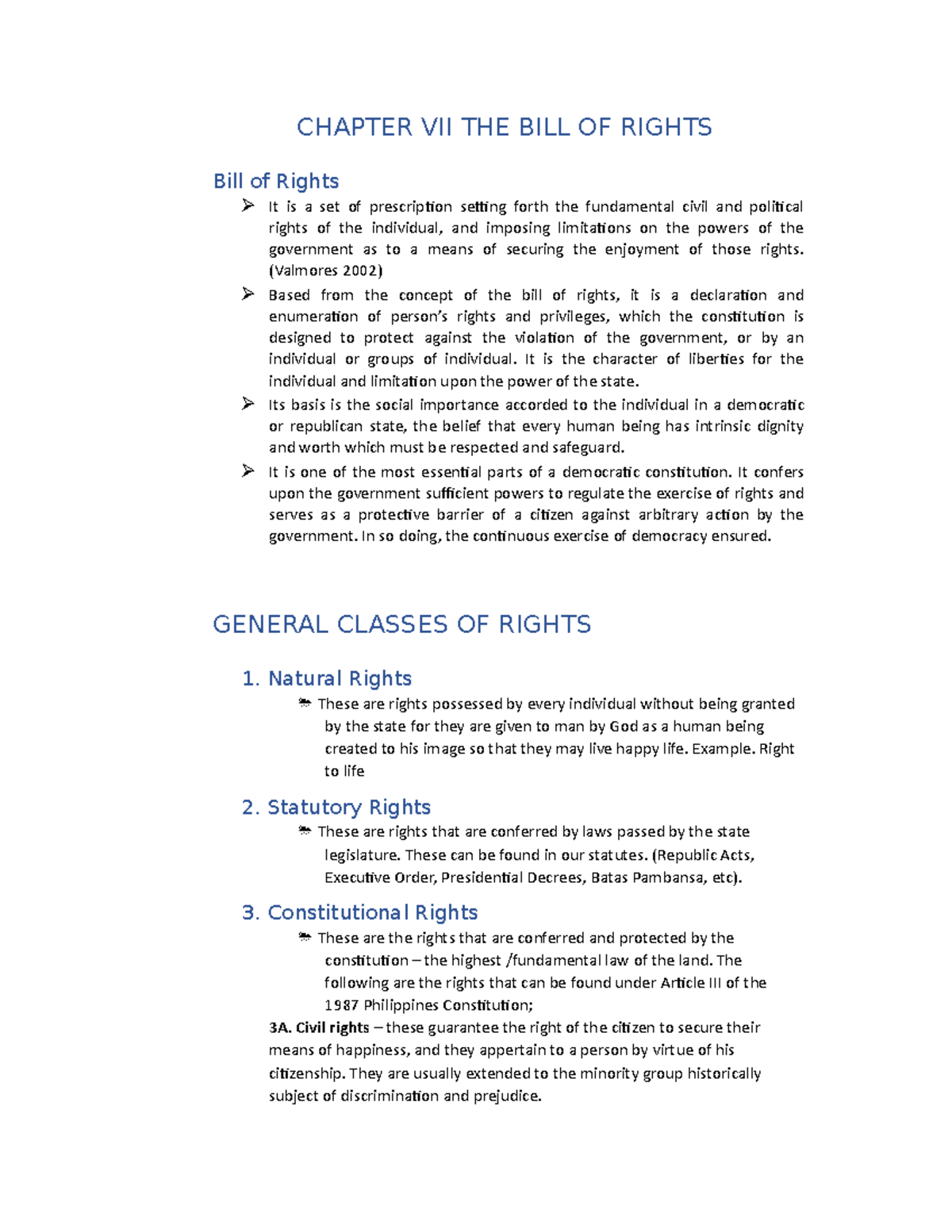 Civil Service Review. Module 7 CHAPTER VII THE BILL OF RIGHTS Bill of