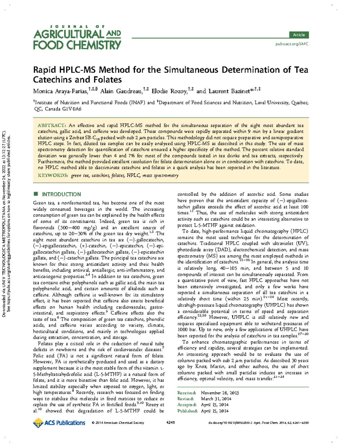 Rapid HPLC-MS Method for the Simultaneous Determination of Tea - These ...