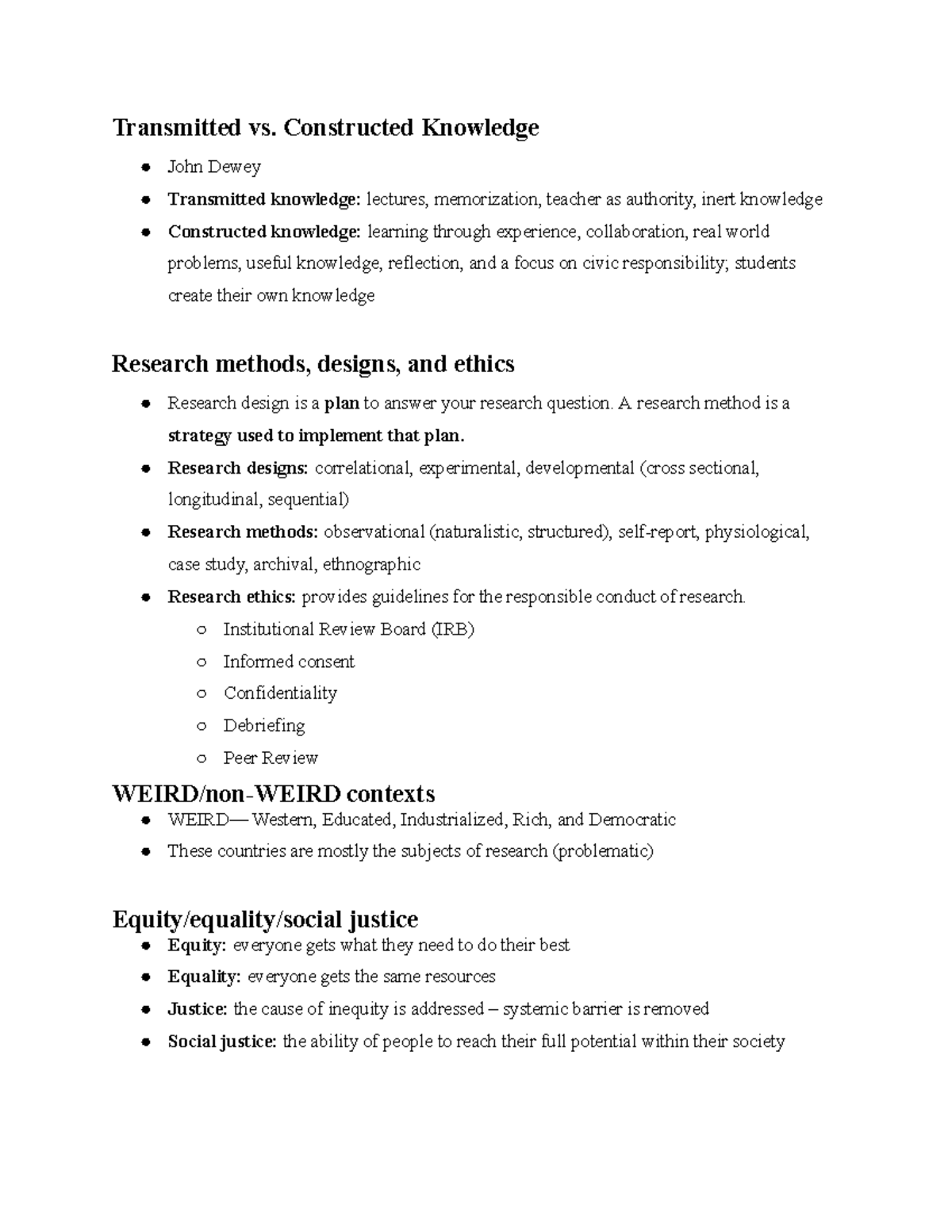 TLDR Exam 1 Study Guide - Transmitted vs. Constructed Knowledge John ...