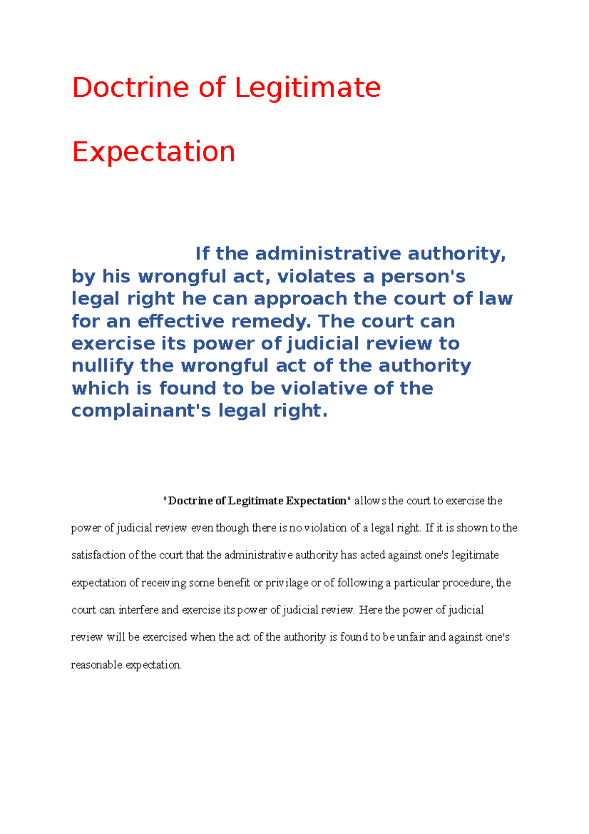 Doctrine of Legitimate Expectation - Doctrine of Legitimate Expectation ...