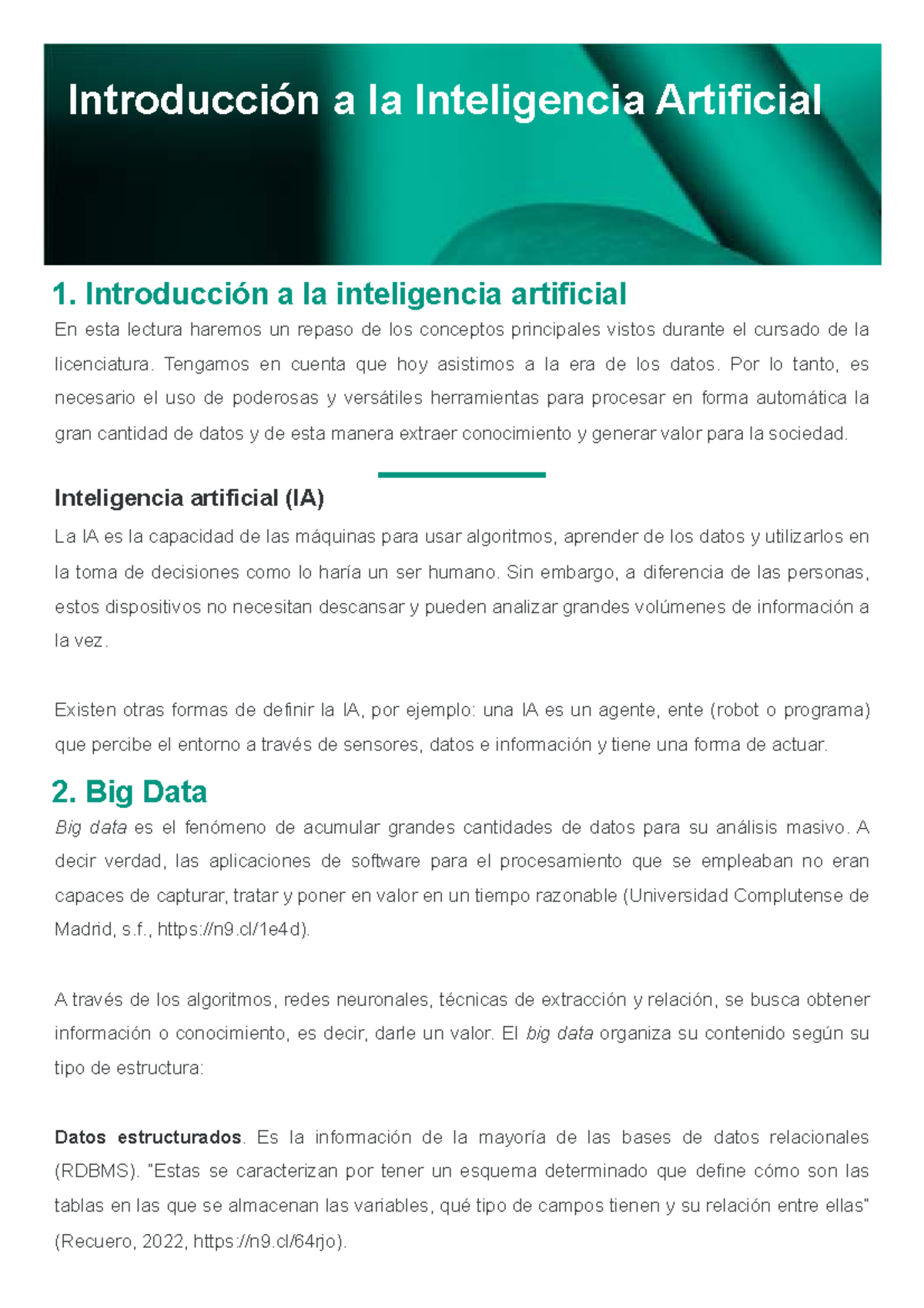 L1 - lectura 1 - Introducción a la Inteligencia Artificial 1 ...