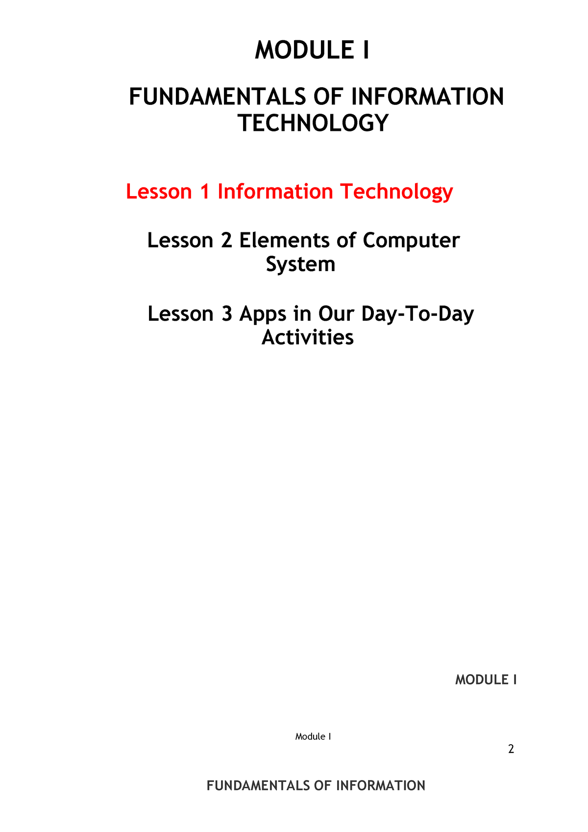 M1 Lesson 1 - This Module Presents The Fundamentals Of Information ...