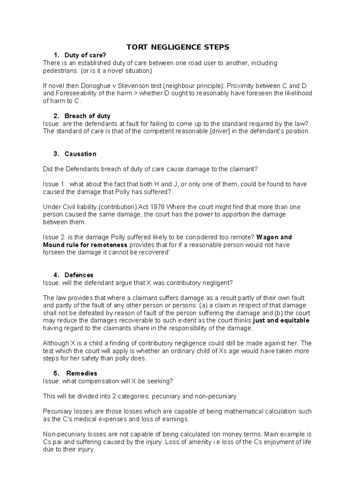 TORT Negligence Steps - Summary Dispute resolution - TORT NEGLIGENCE ...