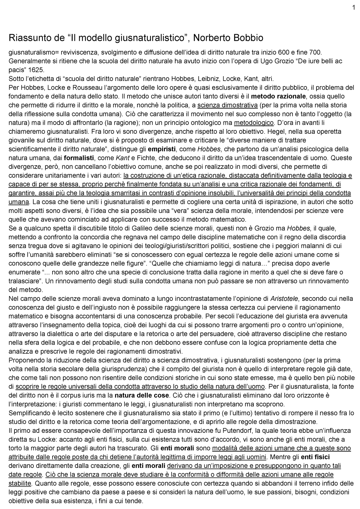 Bobbio, "Il Modello Giusnaturalistico", Filosofia Politica - Riassunto ...