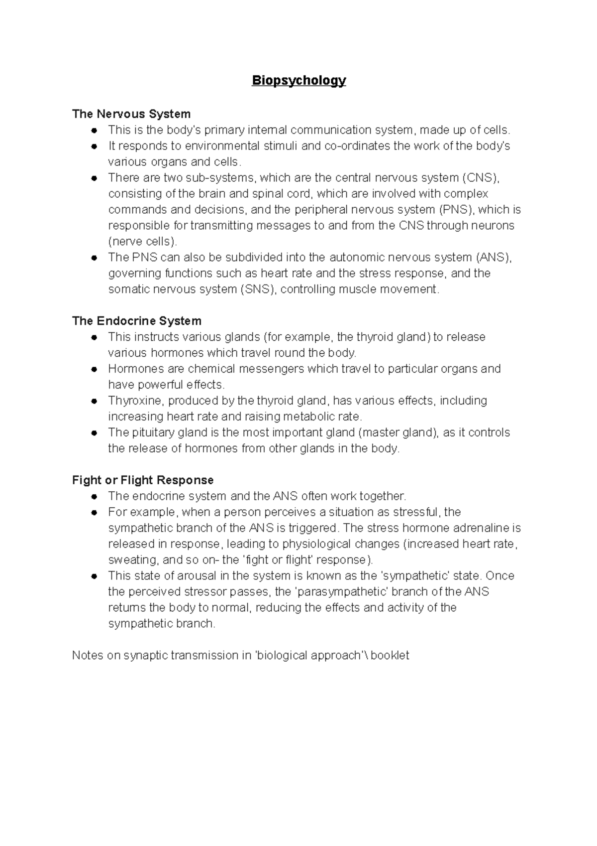 Biopsychology Notes - Biopsychology The Nervous System This Is The Body ...