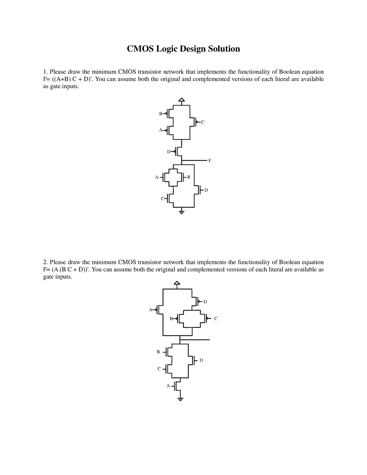 CMOS Boolean Logic Gate Building Solutions - CMOS Logic Design Solution ...