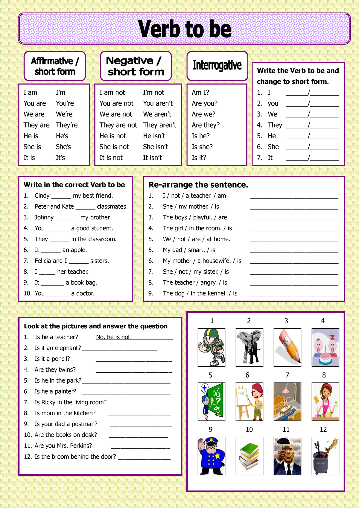 UNIT1-TO BE- Worksheet - I am I’m You are You’re We are We’re They are ...