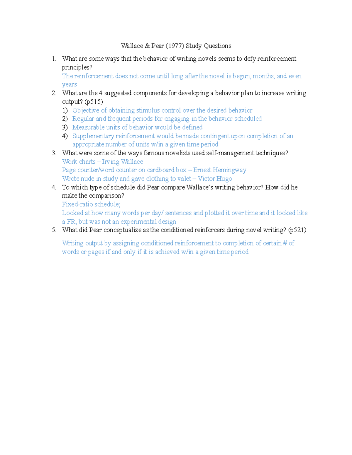 Wallace Pear Study Questions Wallace & Pear (1977) Study Questions