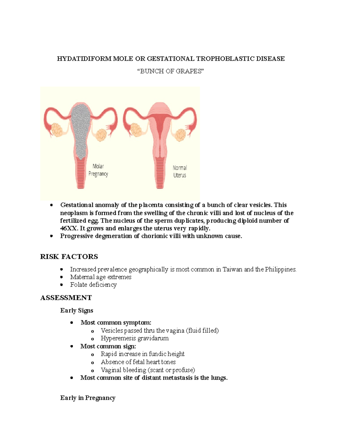 Maternal Child Nursing - HYDATIDIFORM MOLE OR GESTATIONAL TROPHOBLASTIC ...