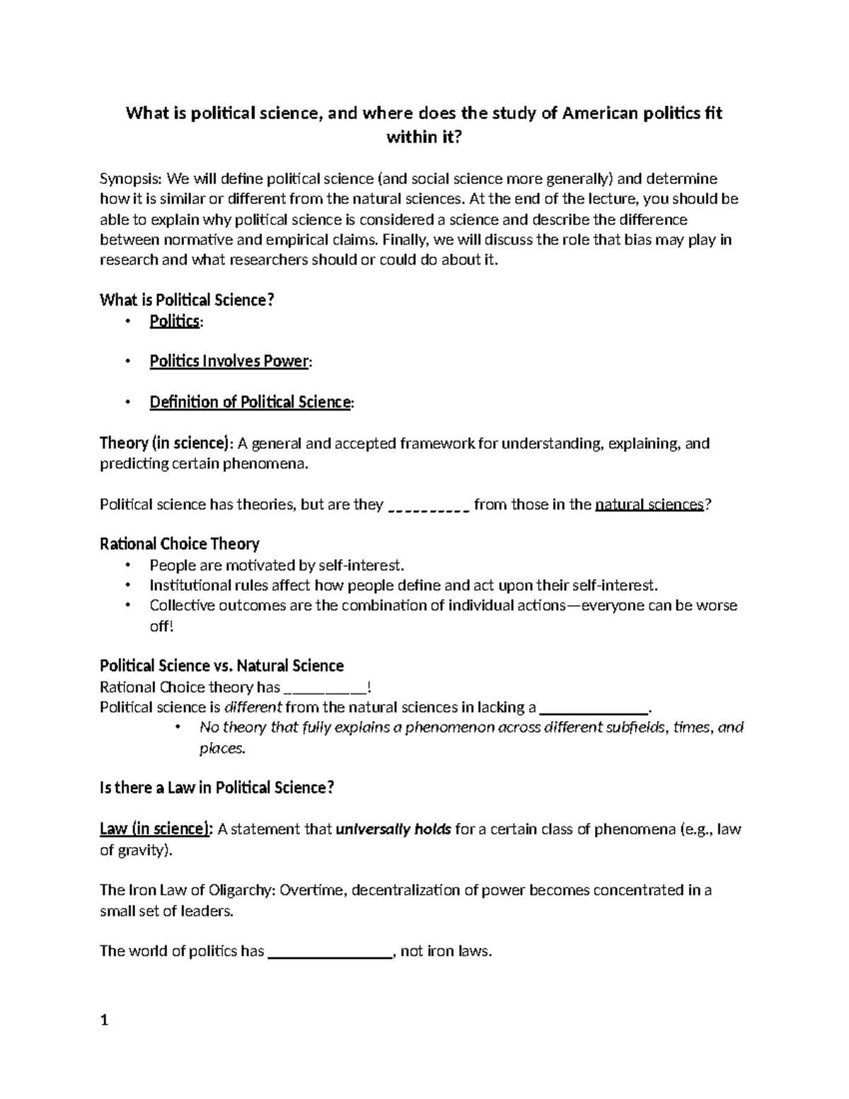 POLS150 1 What Is Political Science Outline - What is political science ...