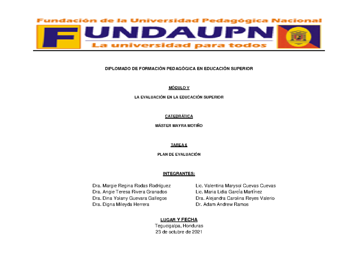 Plan de Evaluación pdf - DIPLOMADO DE FORMACIÓN PEDAGÓGICA EN EDUCACIÓN ...