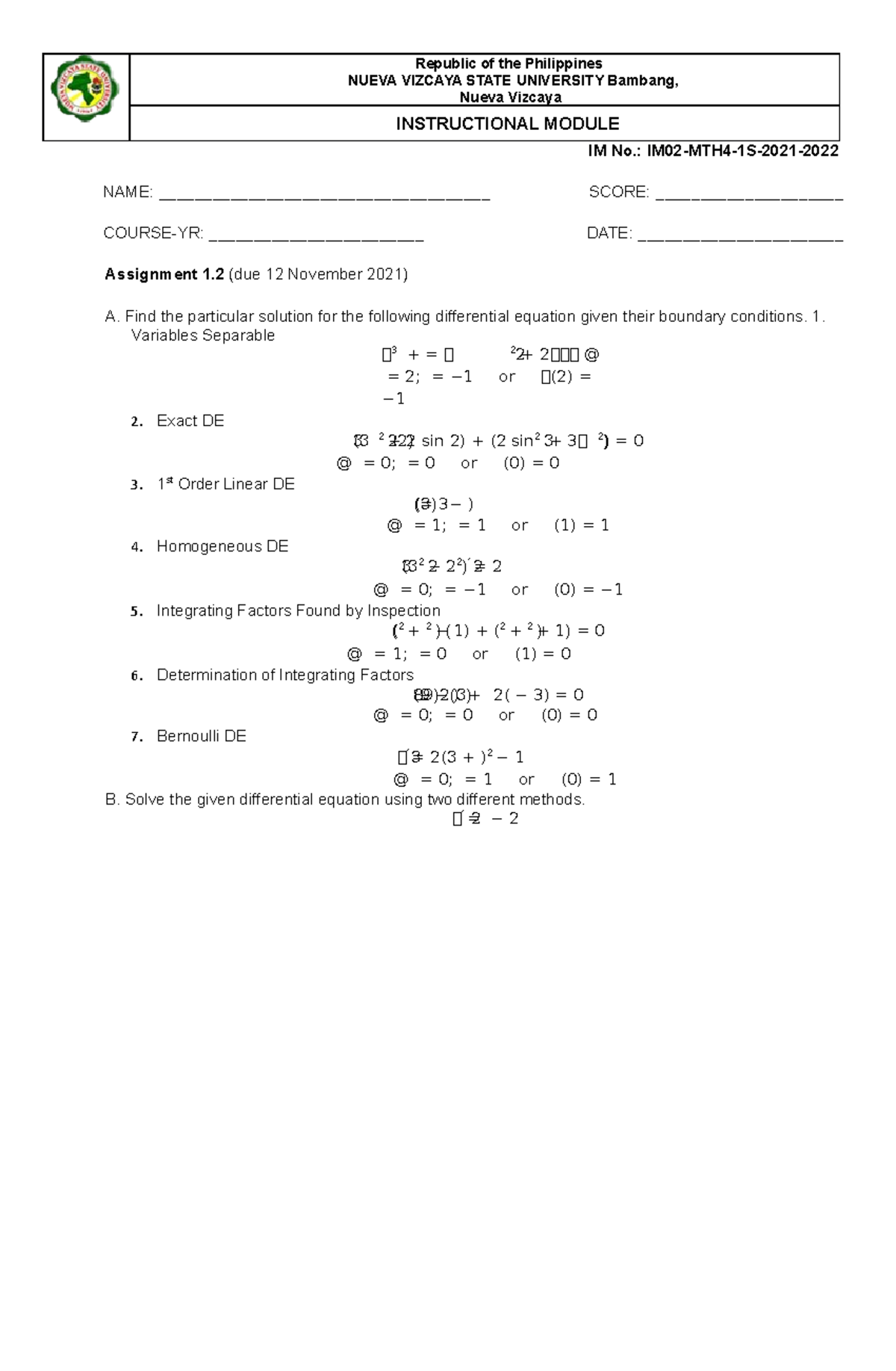 DE 02 As 12 Differential equation Republic of the Philippines