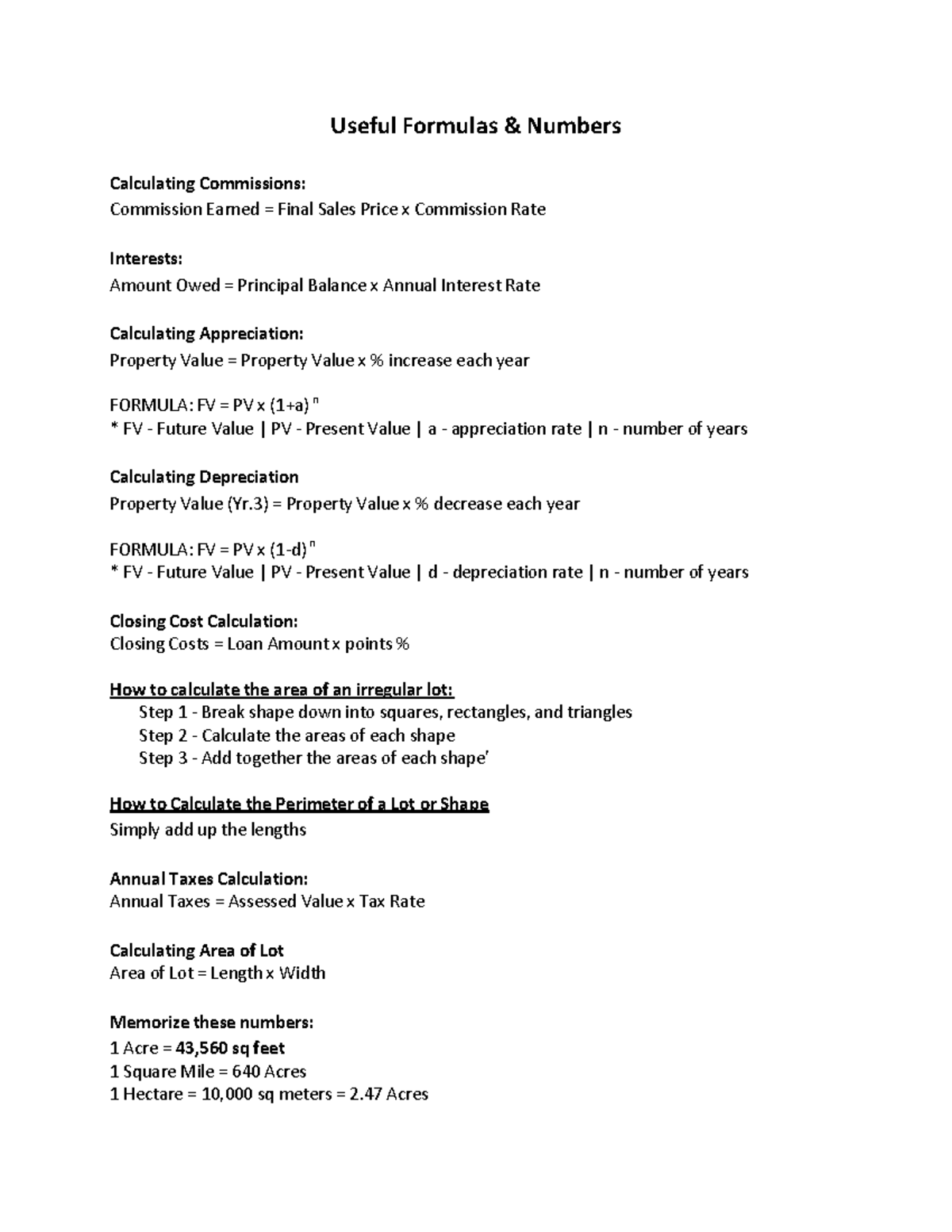 10 - formulas - Useful Formulas & Numbers Calculating Commissions ...