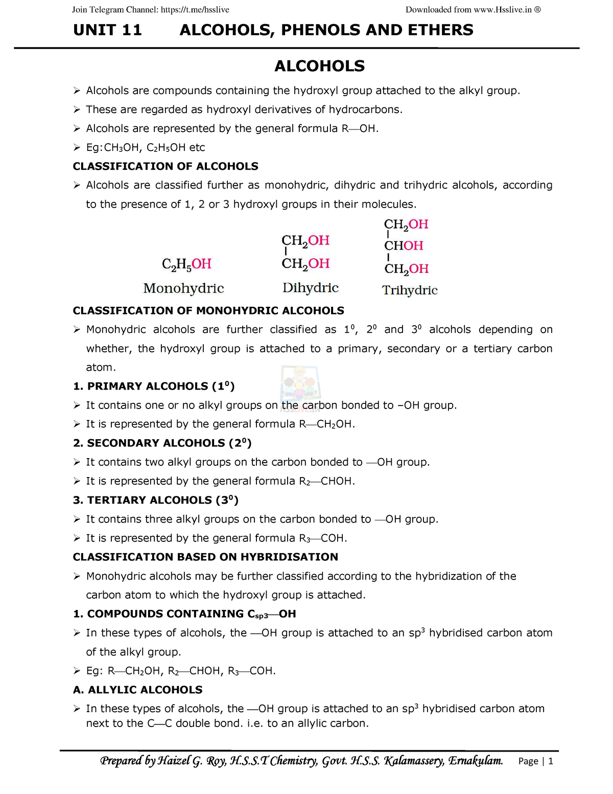 Hsslive-xii-chem-11. Alcohols Phenols And Ethers - UNIT 11 ALCOHOLS ...