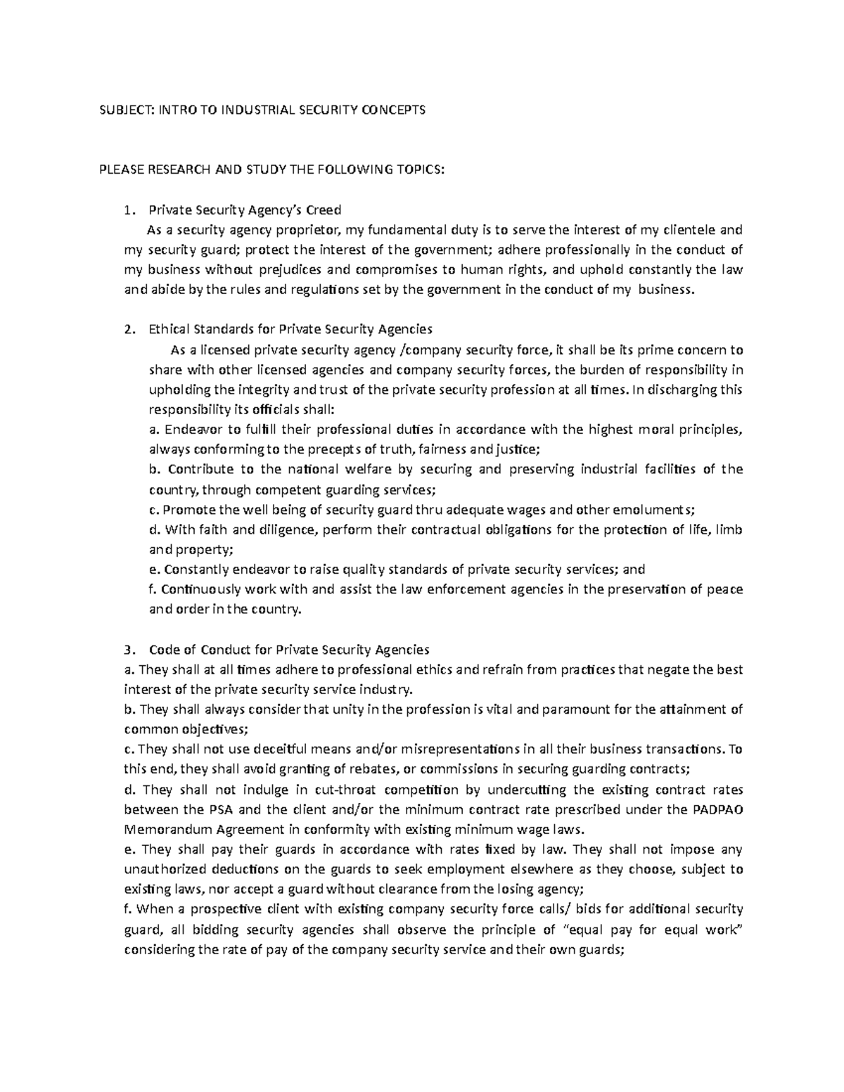 IV INTRO TO INDUSTRIAL SECURITY CONCEPTS SUBJECT INTRO TO