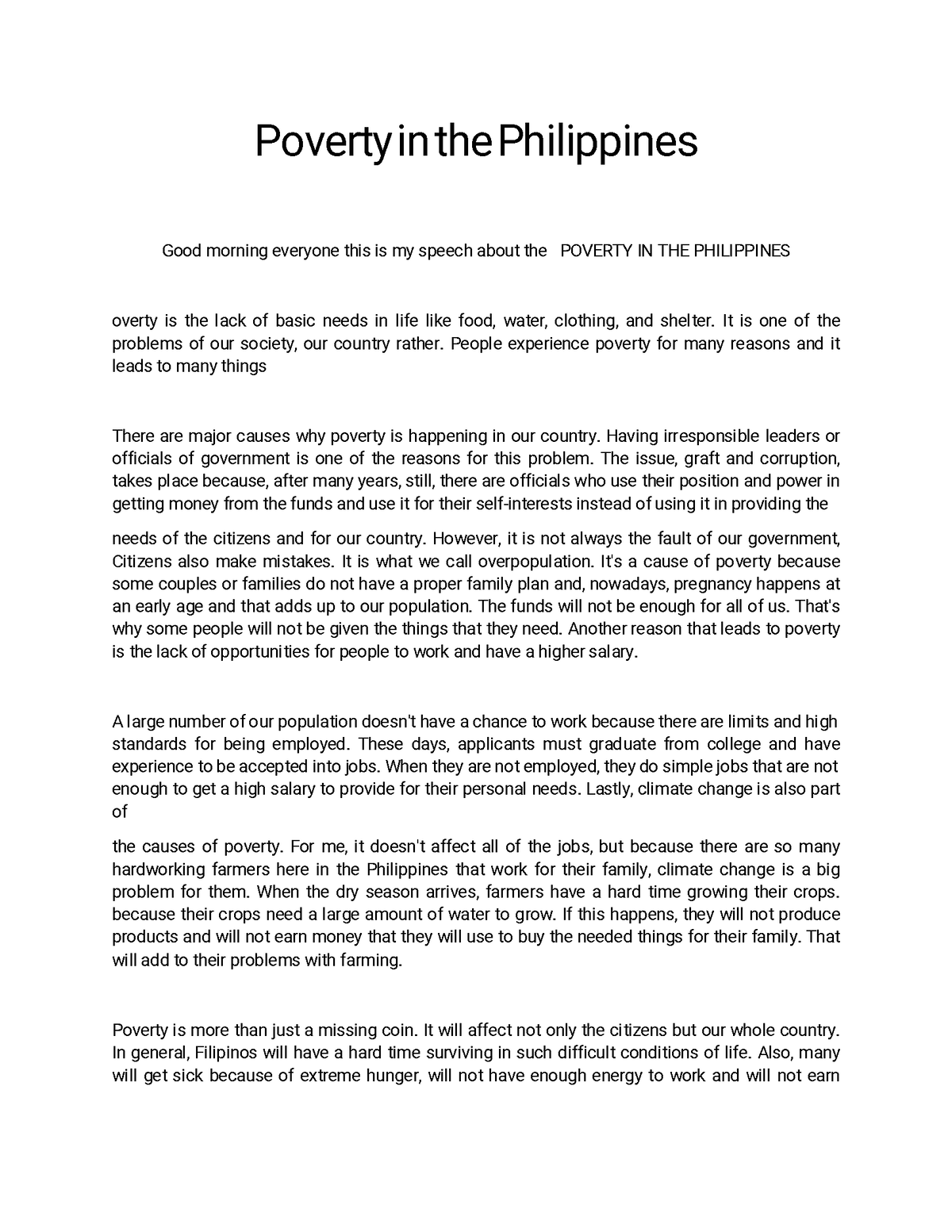 poverty in the philippines persuasive speech