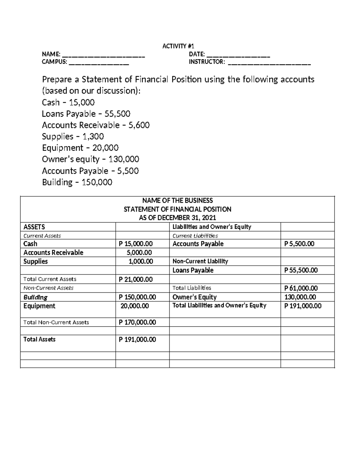 WARM-UP SFP - accounting is an art and science. - ACTIVITY NAME