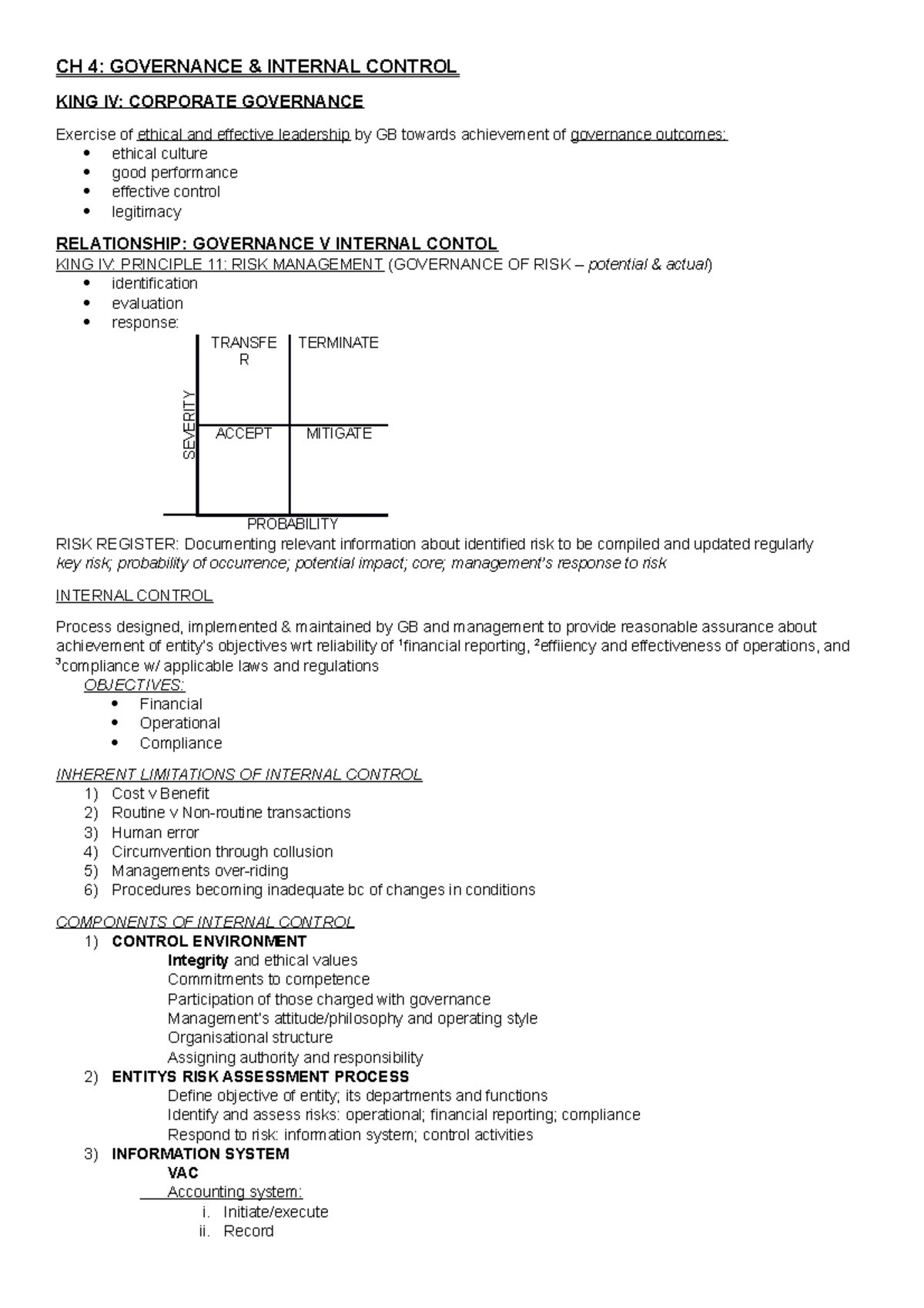 Unit 1 Ch 4 Governance And Internal Control Short Ch 4 Governance And Internal Control King 9959