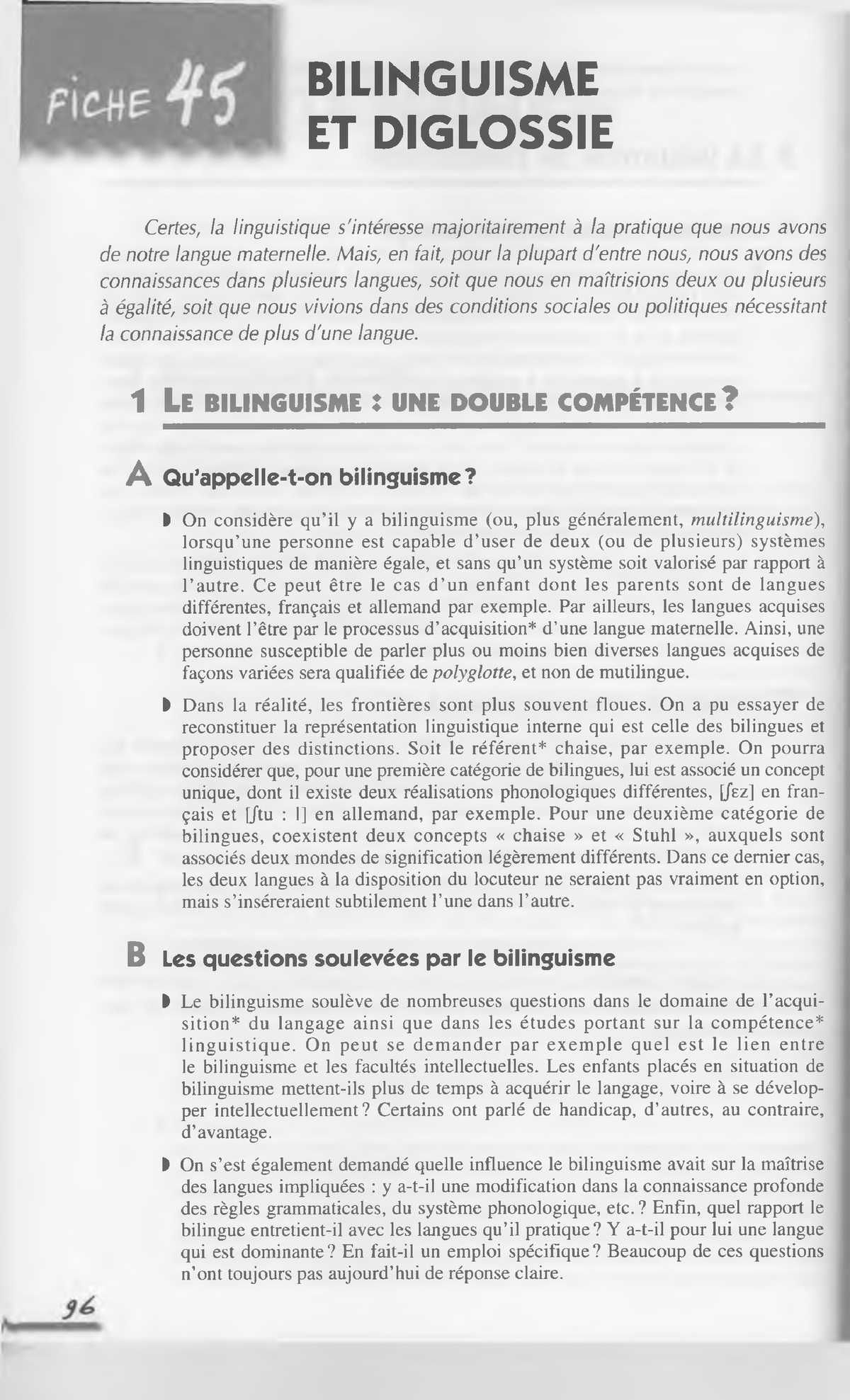 La Linguistique - 45 - Bilinguisme Et Diglossie - B I L I N G U I S M E ...