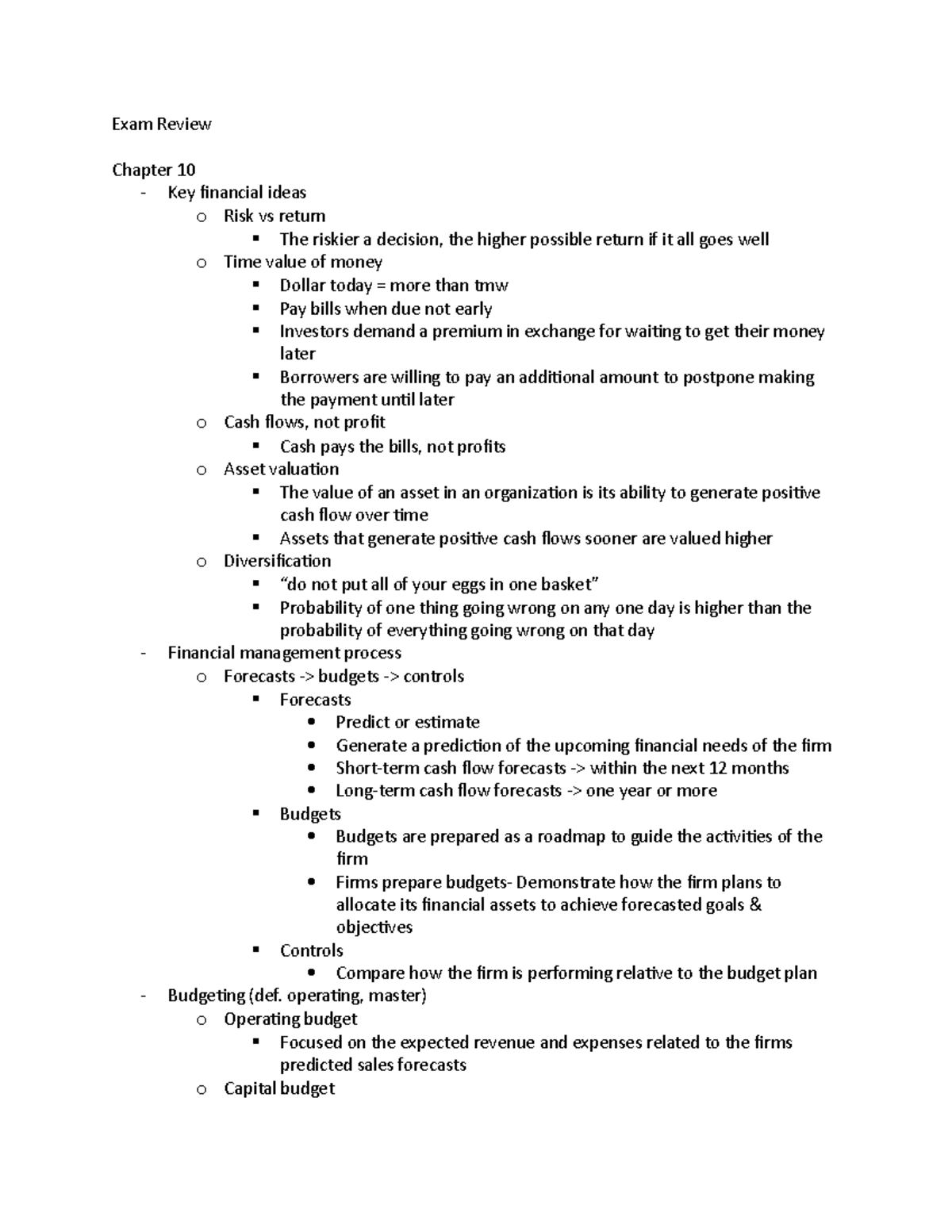 Exam Reviw - Review Materials - Exam Review Chapter 10 - Key Financial 