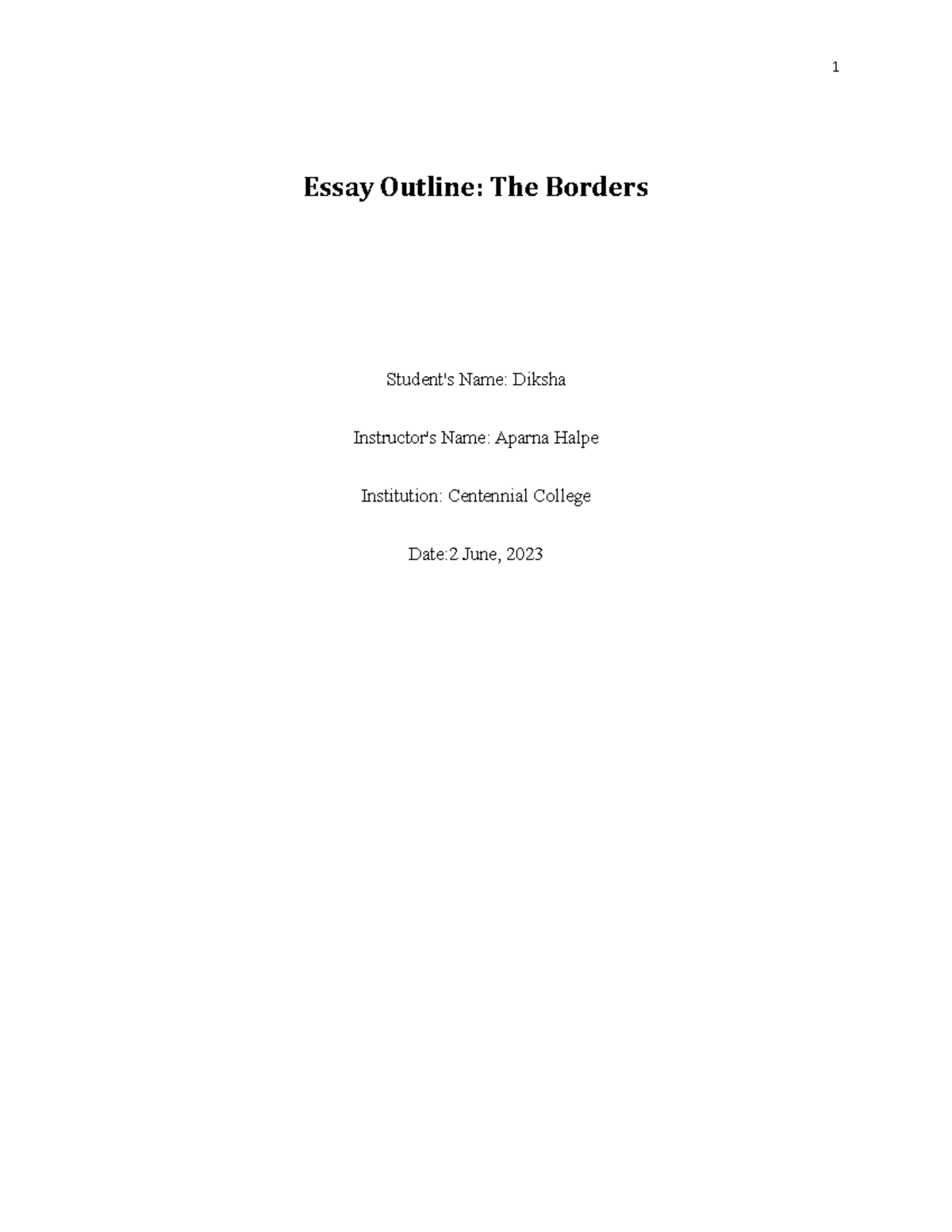 Essay Outline the Borders Essay Outline The Borders Student's Name