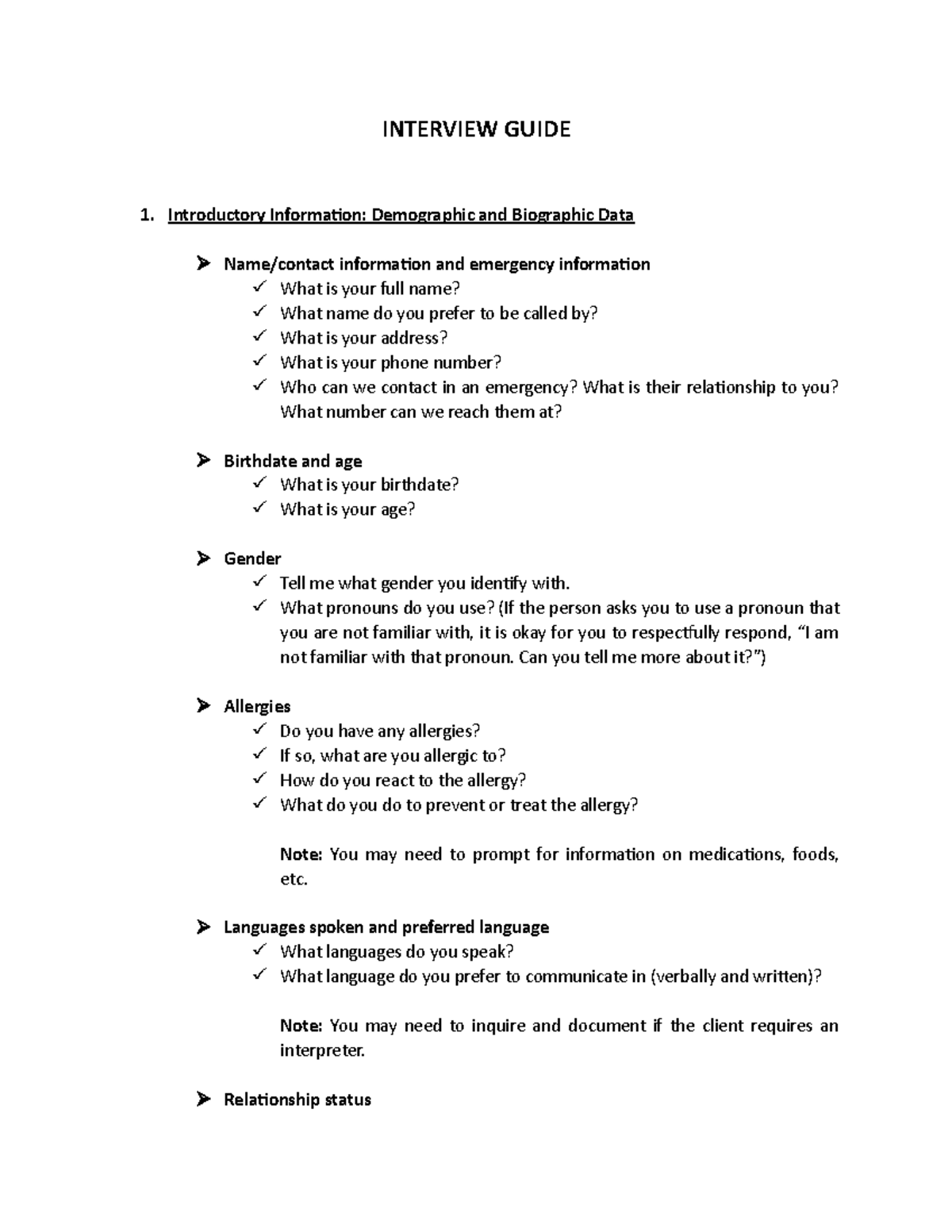 Interview Guide - HA RLE - INTERVIEW GUIDE Introductory Information ...