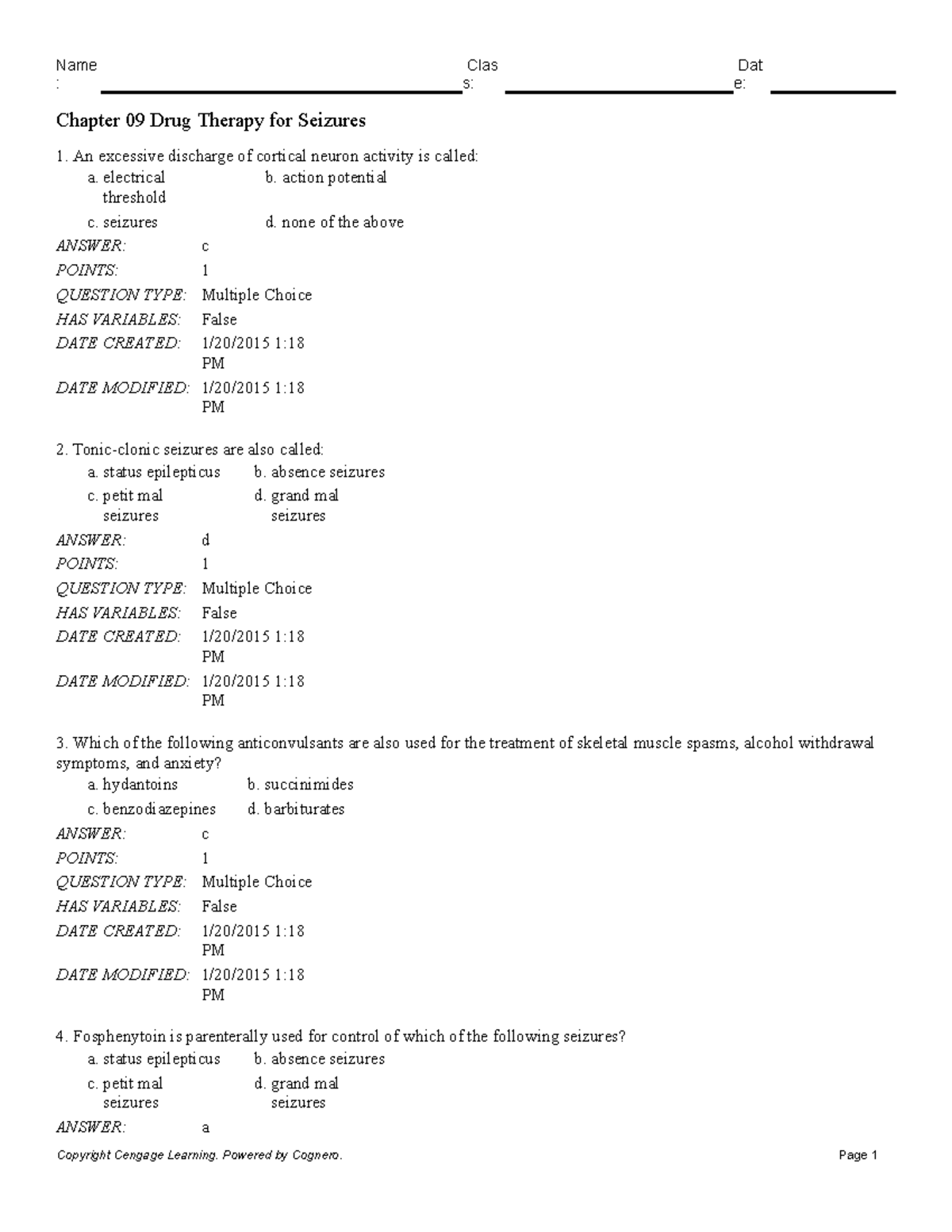 Chapter 09 Drug Therapy for Seizures s e Chapter 09 Drug Therapy