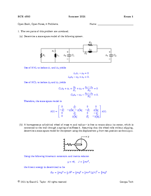 Exam1 Summer 20 solution - ECE 4550 Summer 2020 Exam 1 Open-Book, Open ...