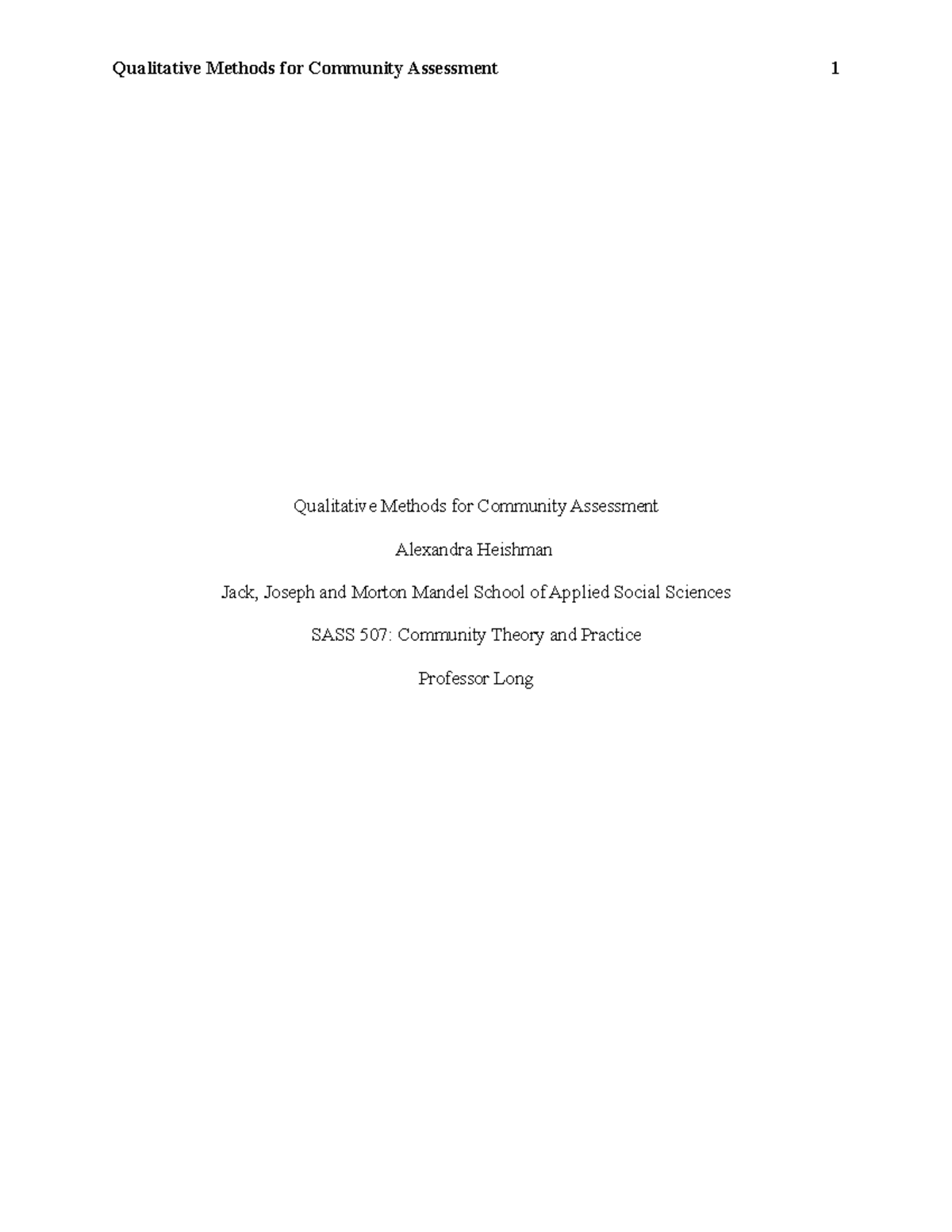 Assignment 1b Qualitative Methods for Community Assessment ...